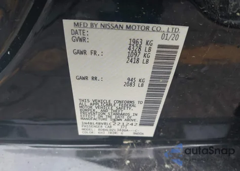 2020 Nissan Altima S Fwd из США, поврежденный, VIN 1N4BL4BV8LC221242